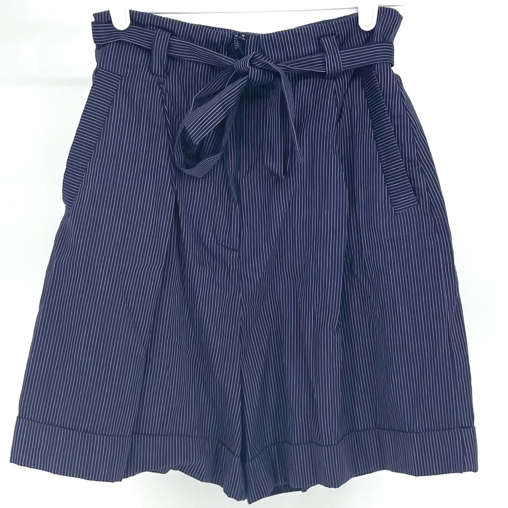& OTHER STORIES PAPER BAG HIGH RISE TIE WAIST SHORTS NAVY BLUE WHITE STRIPE 2